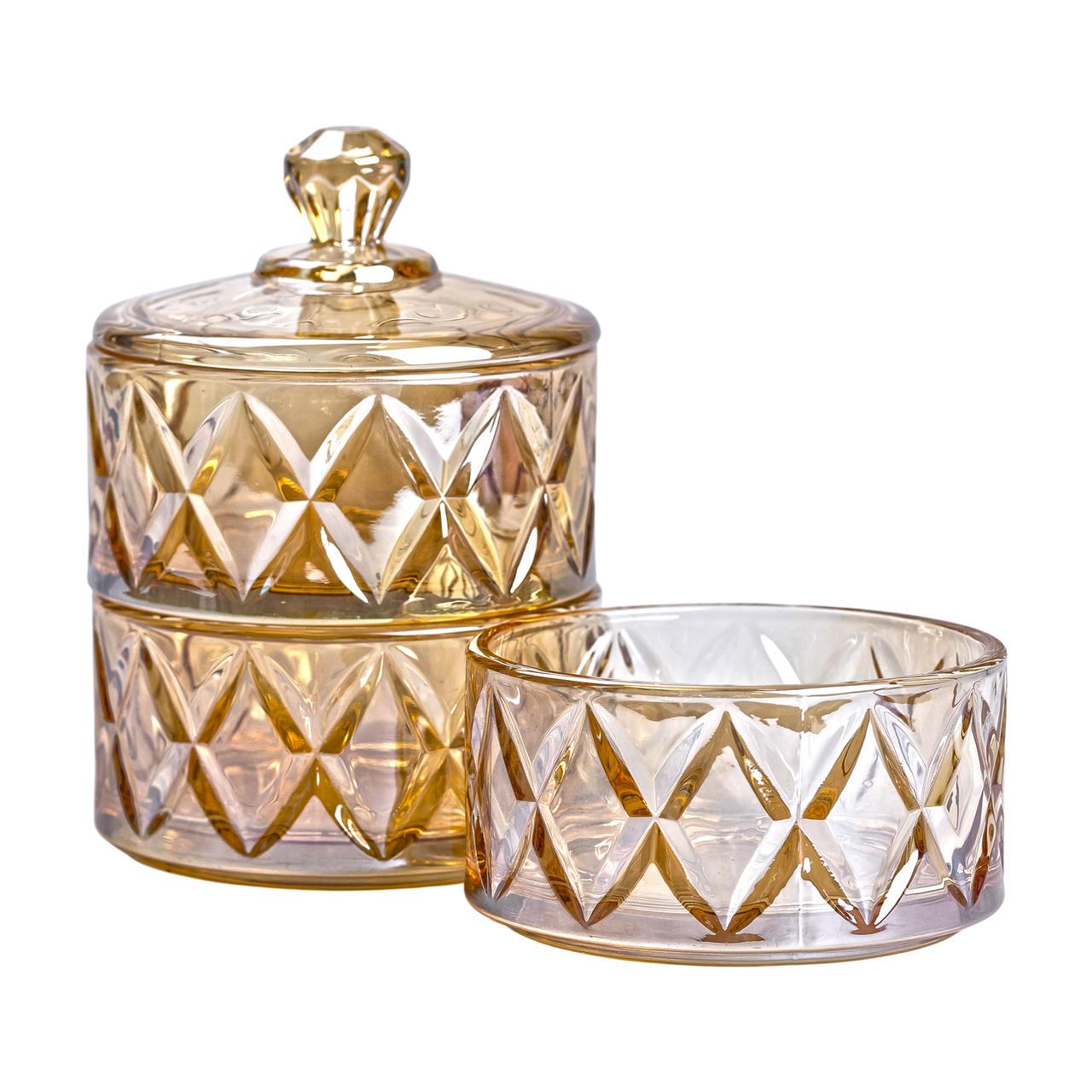 Цукерниця трирівнева скляна з кришкою 10 см Коричневий (6026)