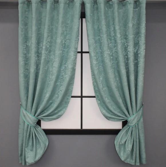 Шторы лен мрамор Pavliani 1,3х1,7 м 2 шт. Бирюзовый (1366ш)