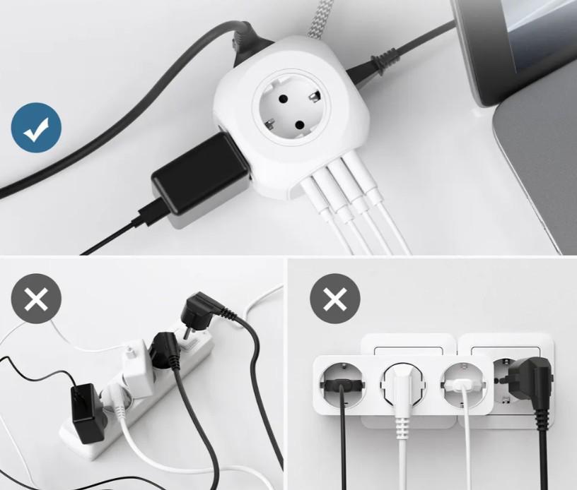 Удлинитель LENCENT с 4 розетками переменного тока 3USB/Type-C 3 м Белый (73999729) - фото 5