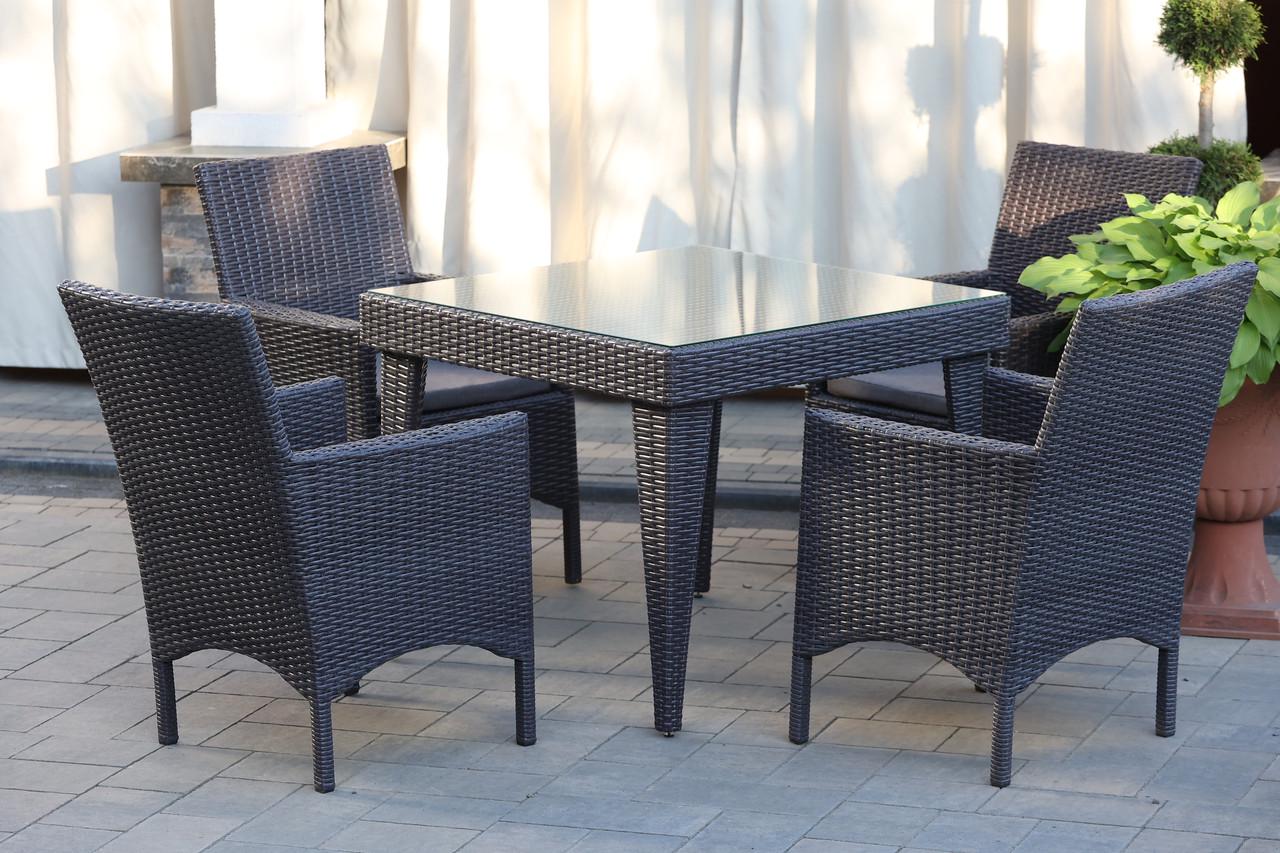 Комплект садових меблів Монако Міні на металевому каркасі з техноротангу стіл/4 крісла Чорний (CNT00008723)