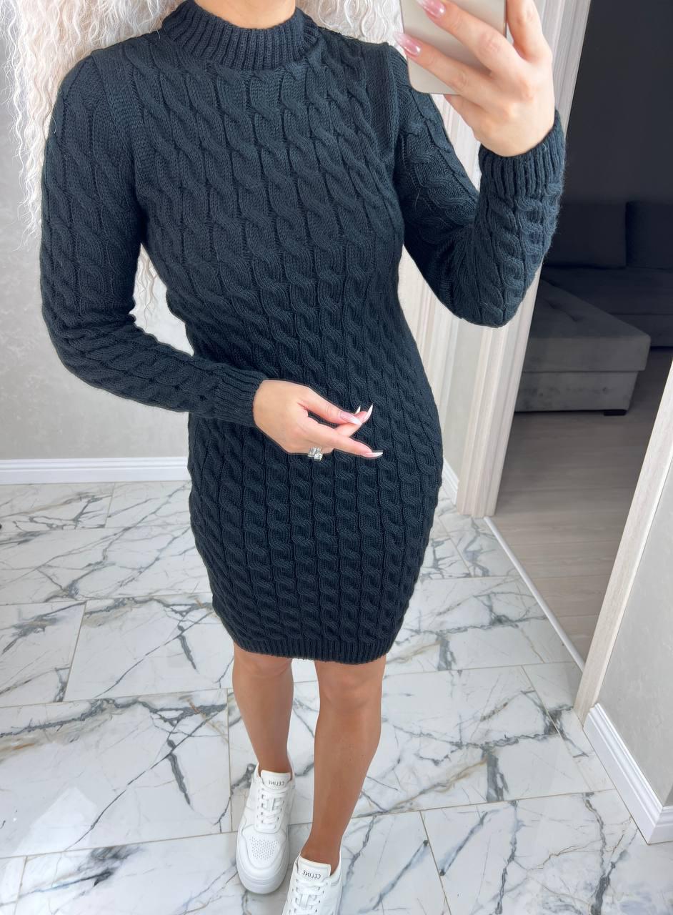 Платье Vishnya вязаное под горло р. 42-48 Черный (241/а-нс) - фото 2