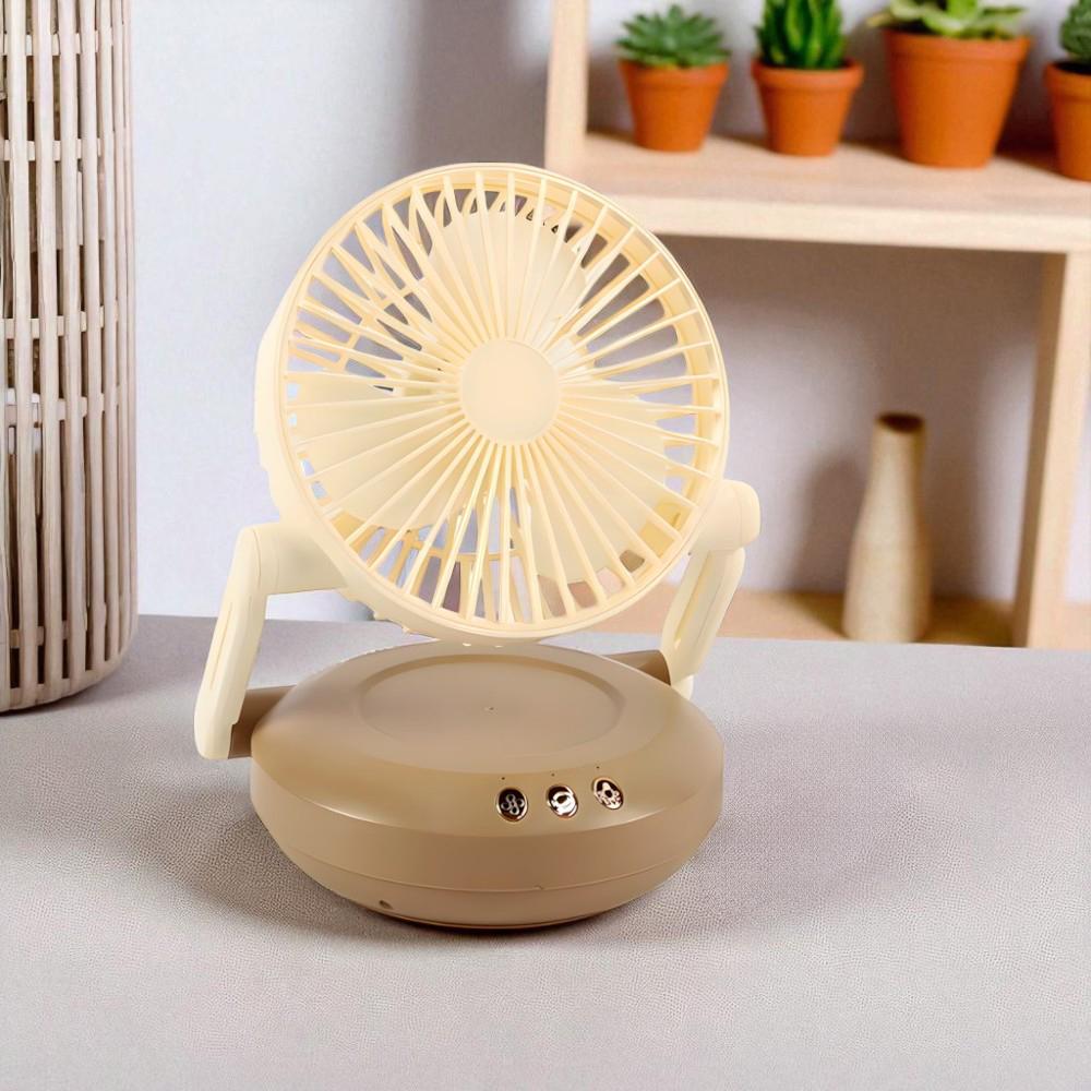 Вентилятор настільний на акумуляторі USB Type-C 1200 мАг 3 швидкості LED підсвітка Кремовий (27418683) - фото 3