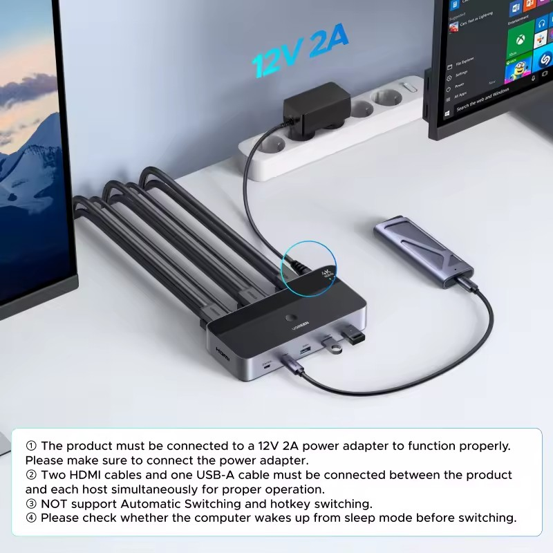 Коммутатор UGREEN HDMI-HDMI с поддержкой HDR 3D для 2 ПК Black (55455) - фото 6