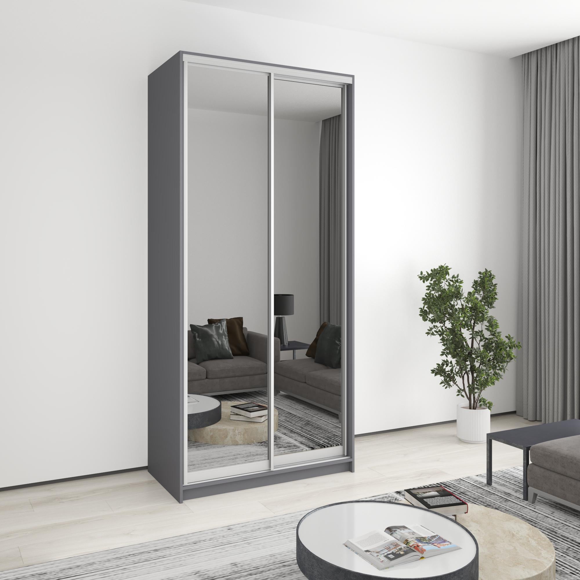 Шкаф-купе двухдверный MebelStar стандарт AL 2 зеркала 110x45x240 см Антрацит (MBS-3799)