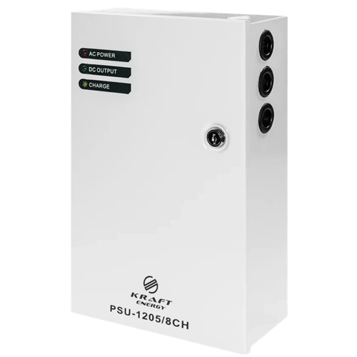 Источник бесперебойного питания Kraft PSU-1205/8CH 12V 5А на 8 каналов с LED-индикацией и поддержкой аккумуляторов 12V 7 Ah (30359627)