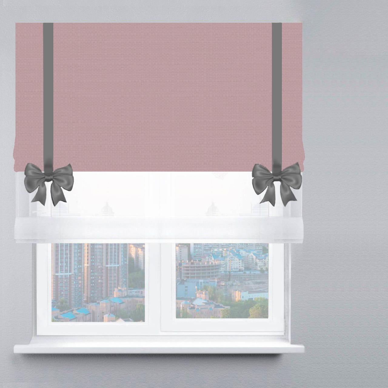 Римская штора день-ночь рогожка премиум с лентой и бантом 190х170 см Белый/Пудровый