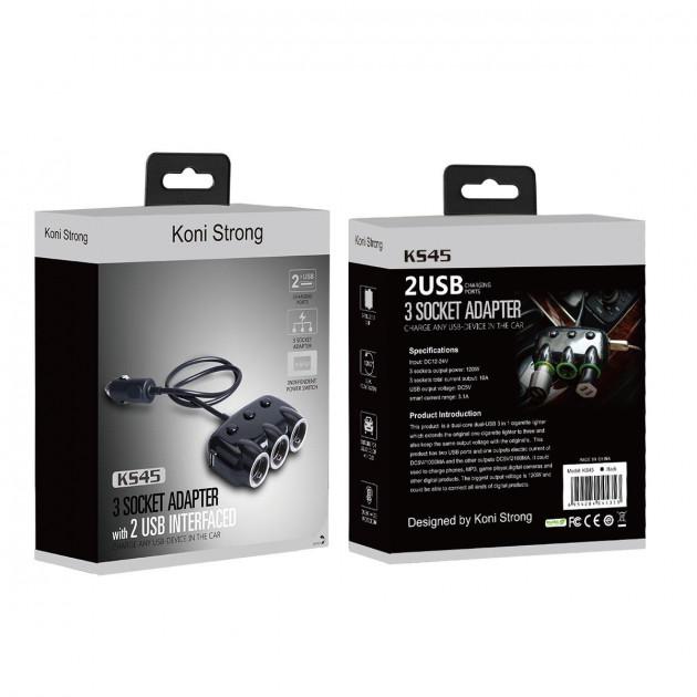 Разветвитель прикуривателя Koni strong KS45 2USB 3.1А Черный (c6bffdbb) - фото 4