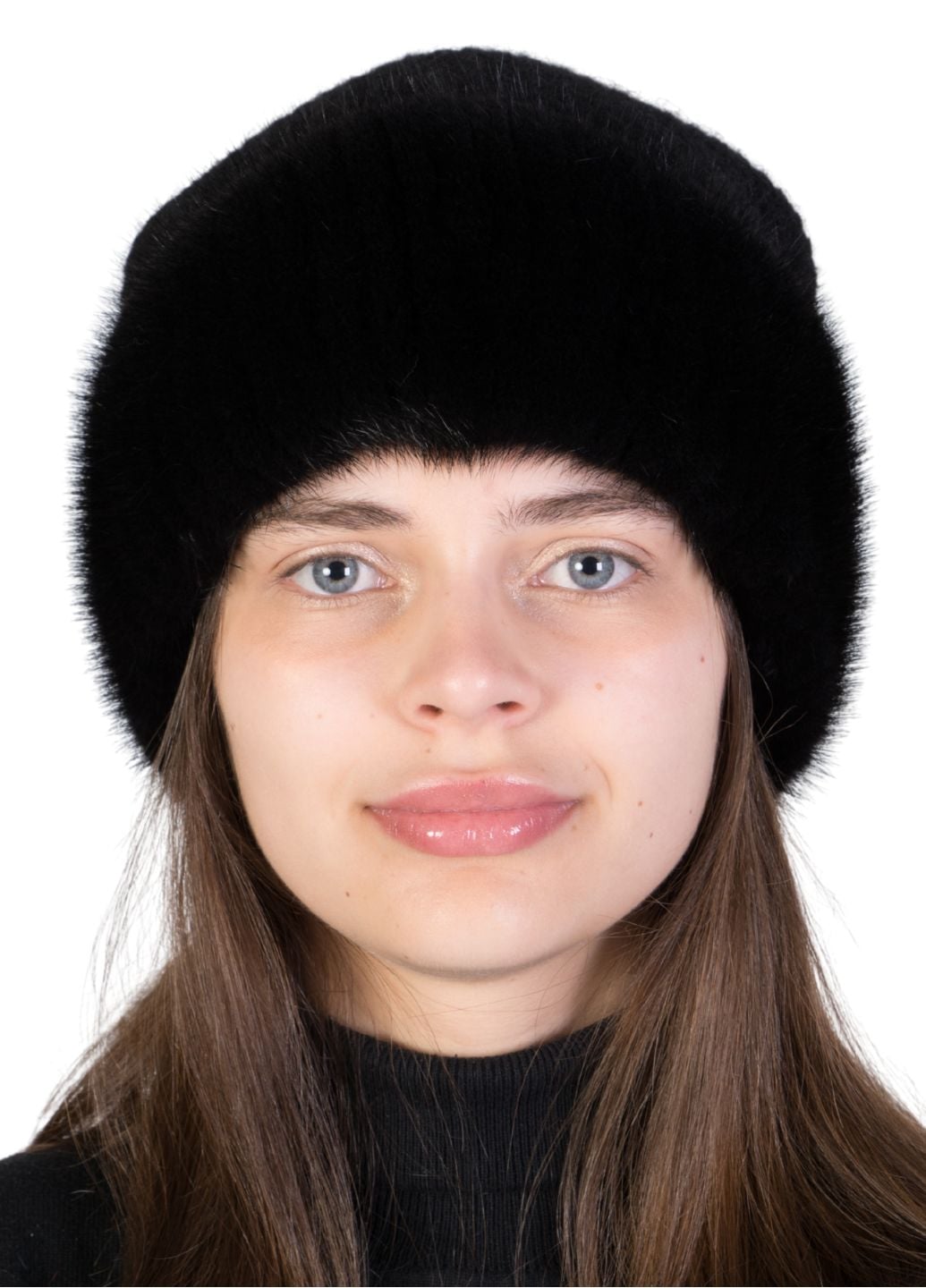 Зимняя женская шапка Меховой стиль Соты из вязаной натуральной норки XL-XXL Черный (130/P)