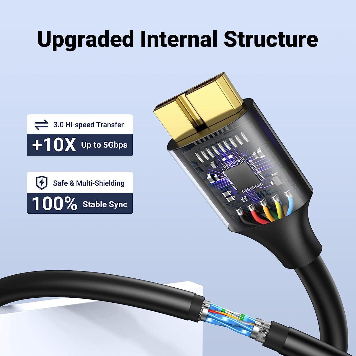 Кабель для жестких дисков UGREEN USB 3.0-Micro USB Type-B 5 Гбит/с USB 3.0 A на Micro-B 1 м Черный (10841) - фото 4