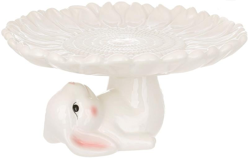 Подставка для торта/кулича милый кролик керамическая 26 см Белый