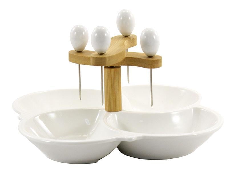 Менажниця порцелянова Interos 4 секційна з 4 шпажками 25 см Білий (PJ02538-L)