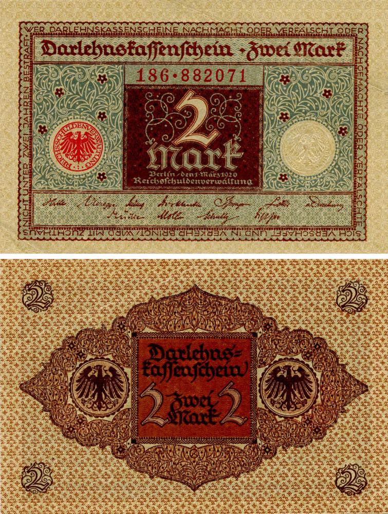Коллекционная банкнота Германия 2 марки 1920 UNC P60 (Б17953)