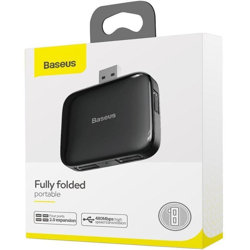 Адаптер мультипортовий USB Хаб Baseus Fully Folded Portable USB-A to 4 USB2.0 CAHUB-CW01 Black - фото 3