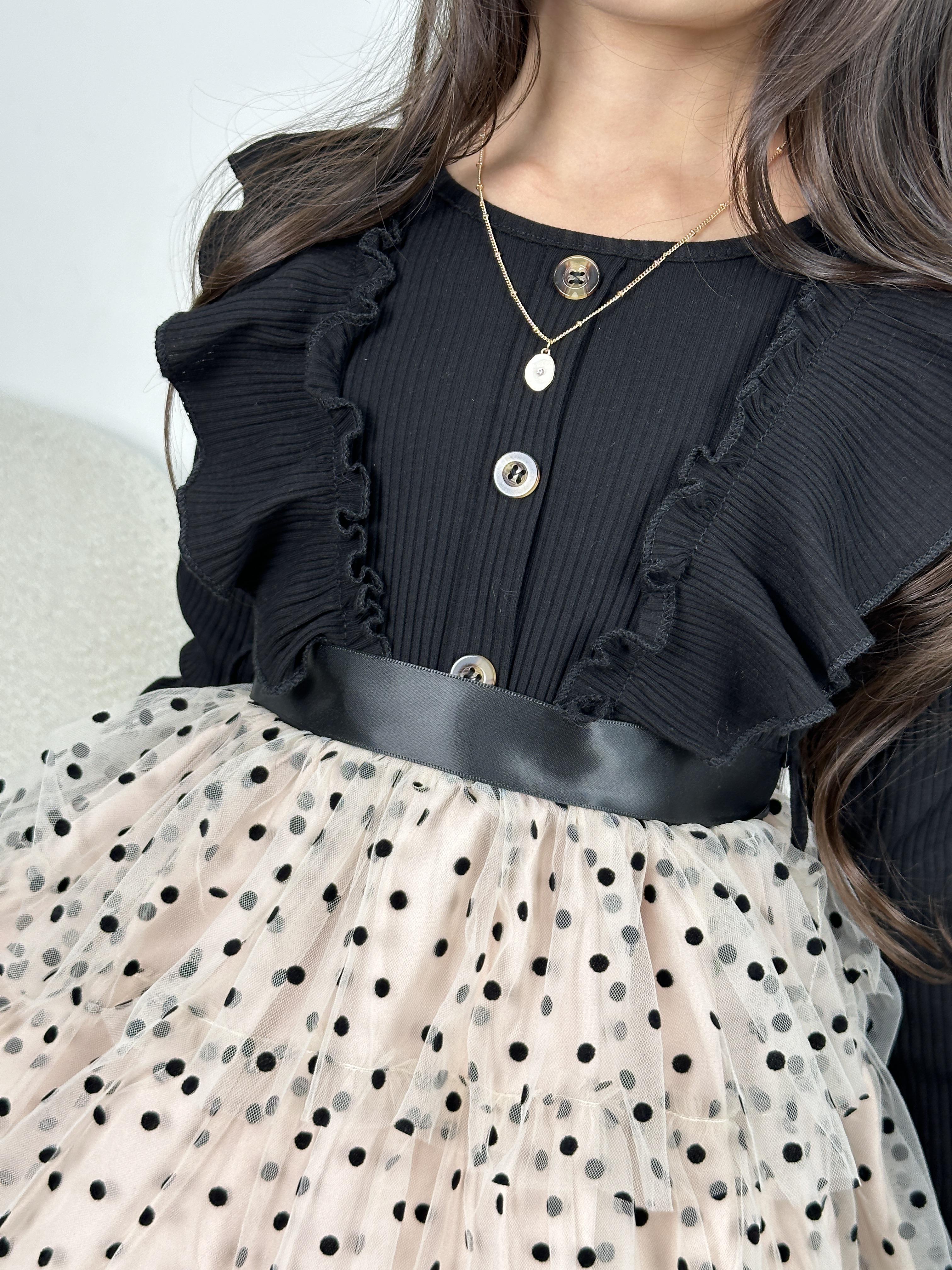 Сукня святкова дитяча KatyKids Емілія з довгим рукавом та пишною спідницею в горох 130 см Чорний з бежевим (11055360800) - фото 9