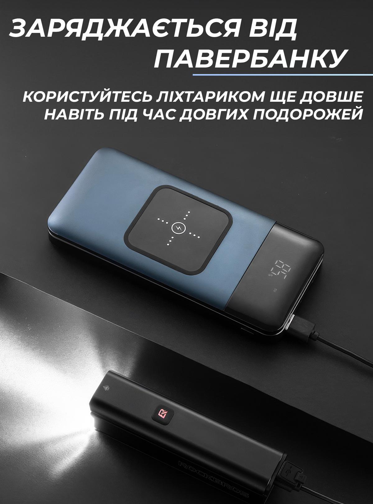 Фонарик на велосипед ROCKBROS 9440 с аккумулятором на 1000 люмен usb Черный (71845) - фото 6