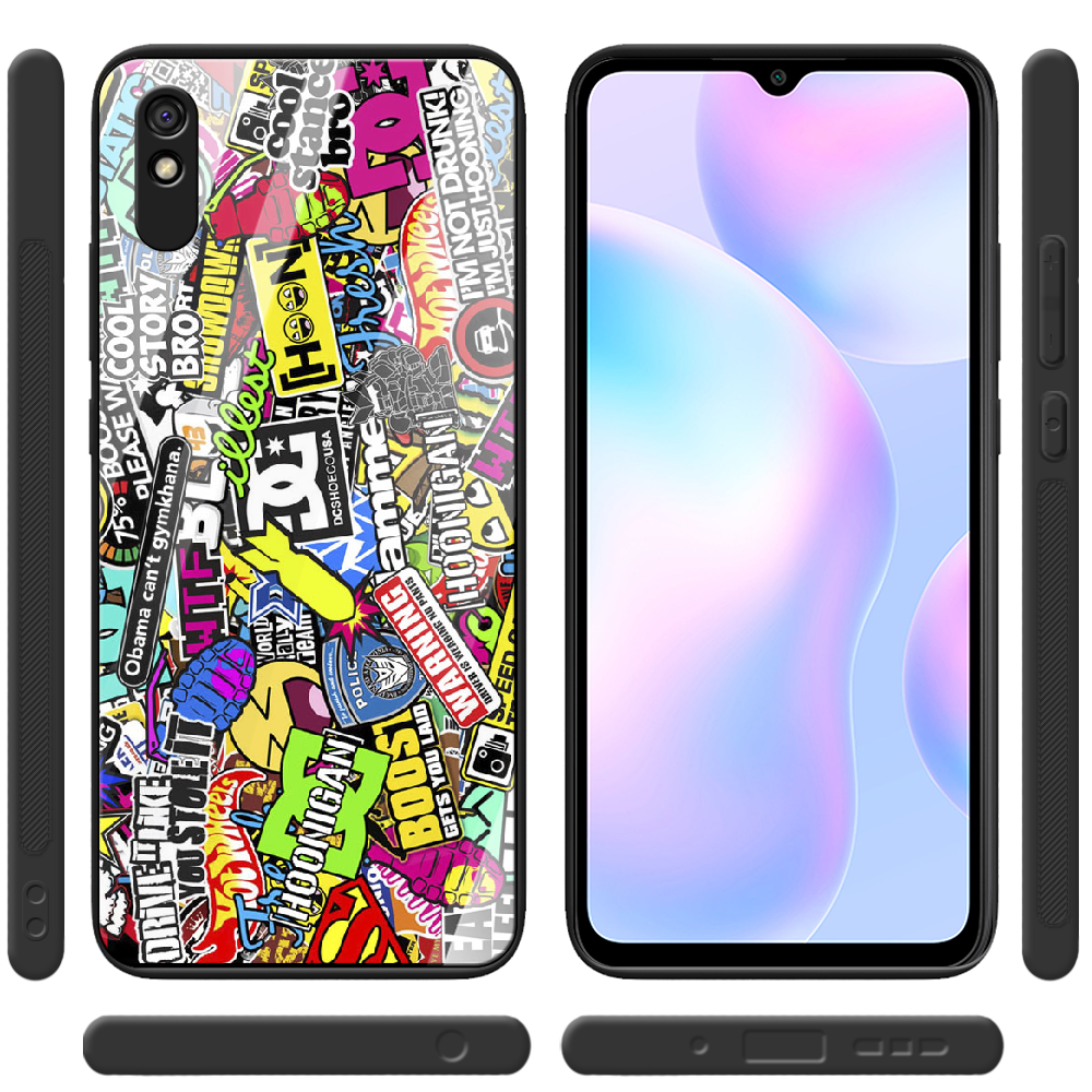 Чехол BoxFace Xiaomi Redmi 9A Multicolored Inscriptions Черный силикон со стеклом (40304-up880-41116) - фото 2