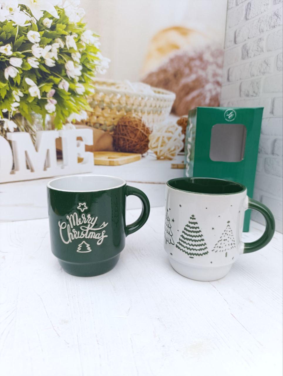 Набір чашок новорічних Limited Edition кераміка 2 шт. 320 мл Білий з зеленим (TRSC-BH5019) - фото 1 Набір чашок новорічних Limited Edition кераміка 2 шт. 320 мл Білий з зеленим (TRSC-BH5019) - фото 1