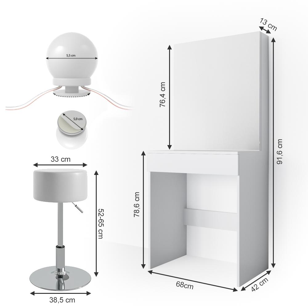 Туалетный столик Vicco Melle с подсветкой и стулом Белый - фото 3