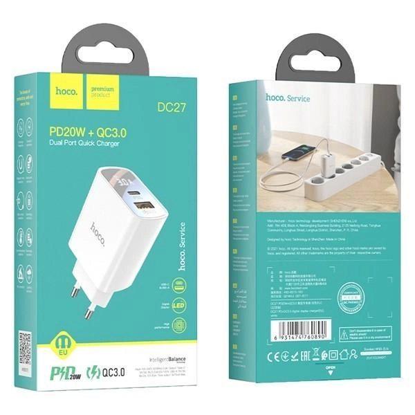 Зарядное устройство сетевое Hoco DC27 1USB/1Type-C 20W/3A PD/QC - фото 7