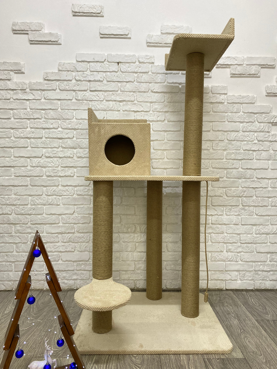 Комплекс игровой для котов высокий 163х80х65 см Бежевый