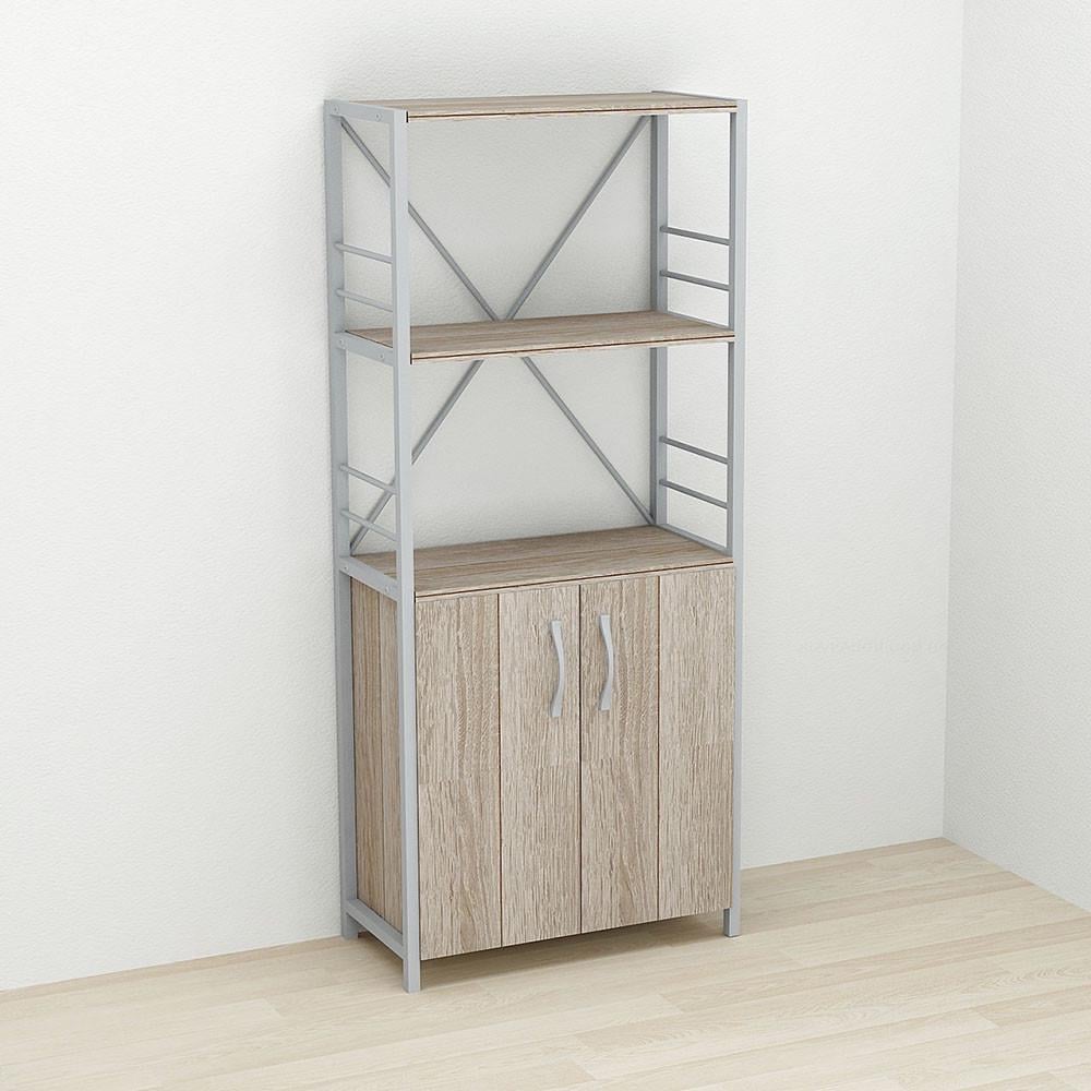 Этажерка Ferrum-decor 3/60 Коннект с тумбой 144x60x28 см Серый/Сонома Трюфель (FRD-104460)