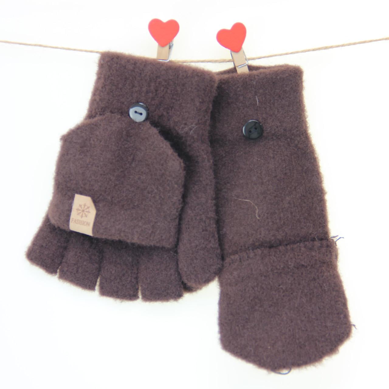 Перчатки женские с накидным верхом шерстяные S Коричневый (33833)