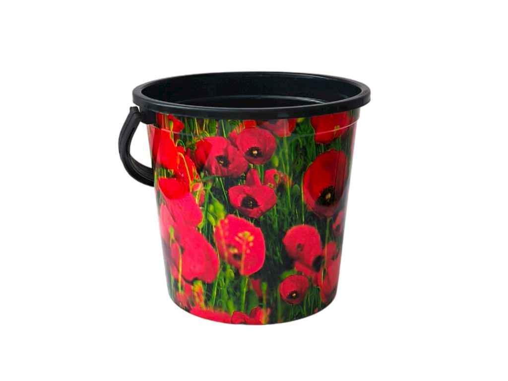Ведро пищевое Полимерагро 4,5 л пластик с рисунком маки Черный (1052774)
