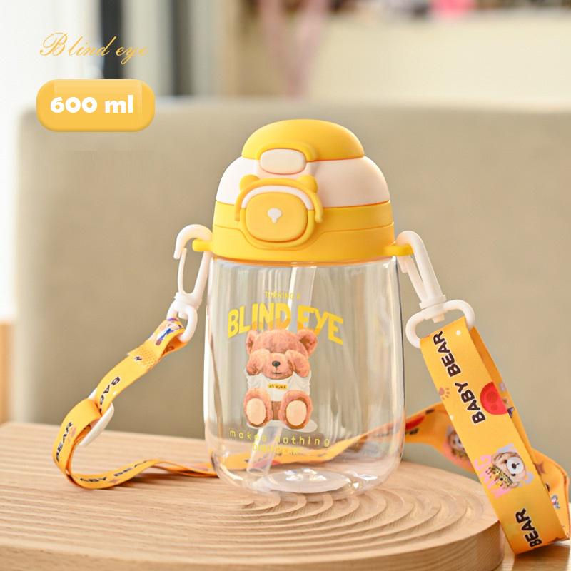 Поїльник дитячий для води з трубочкою та ремінцем 600 мл Жовтий (LJC-21107) - фото 3