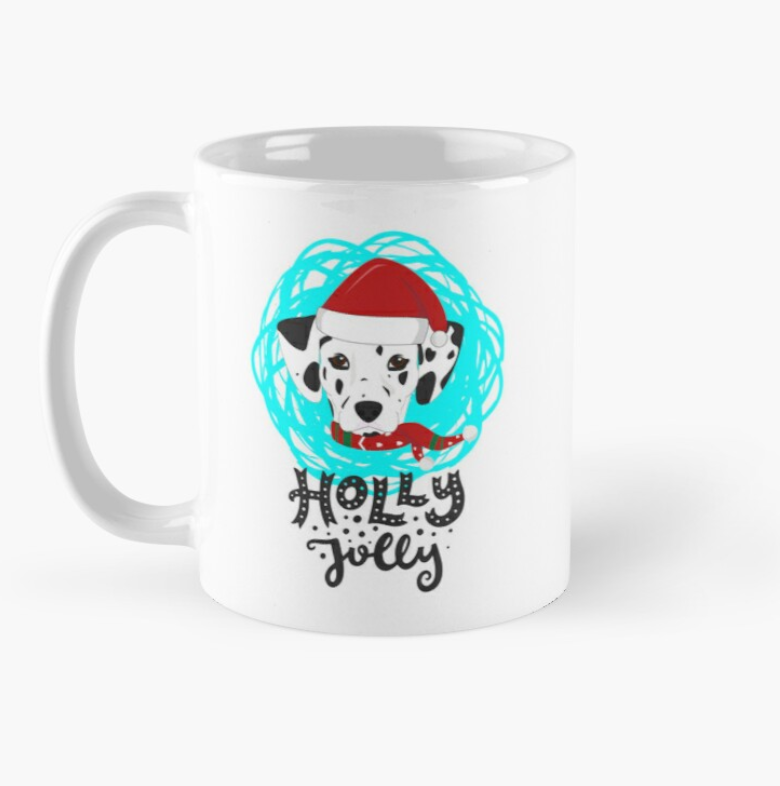 Чашка керамическая с принтом Holly Jolly Далматинец новогодний 330 мл Белый