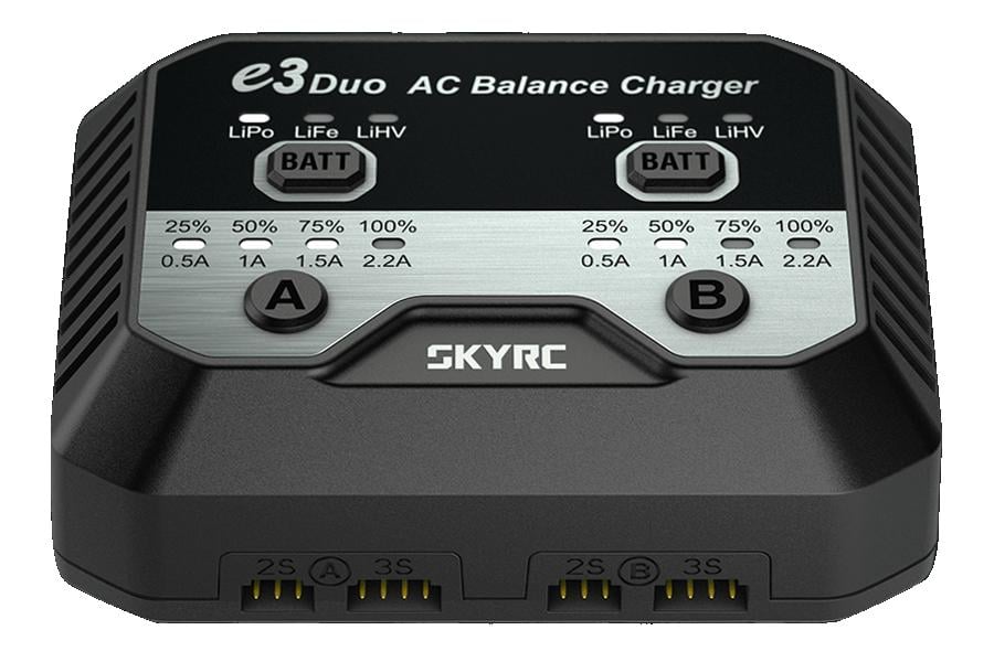Зарядний пристрій SkyRC e3 duo 2х20W 2,2A з блоком живлення для Li-Pol/Li-Fe/Li-HV 2-3S акумуляторів (SK-100164)