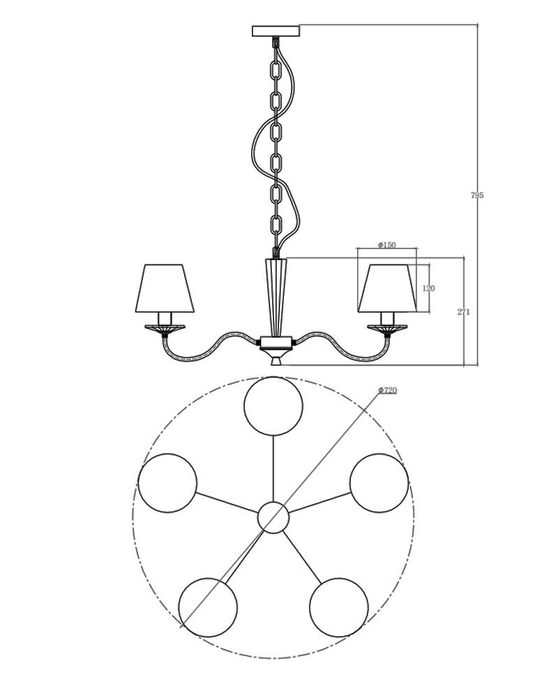 Люстра Edlin PL321167-5 Moren E14 5x12W IP20 Латунний (28107611) - фото 3