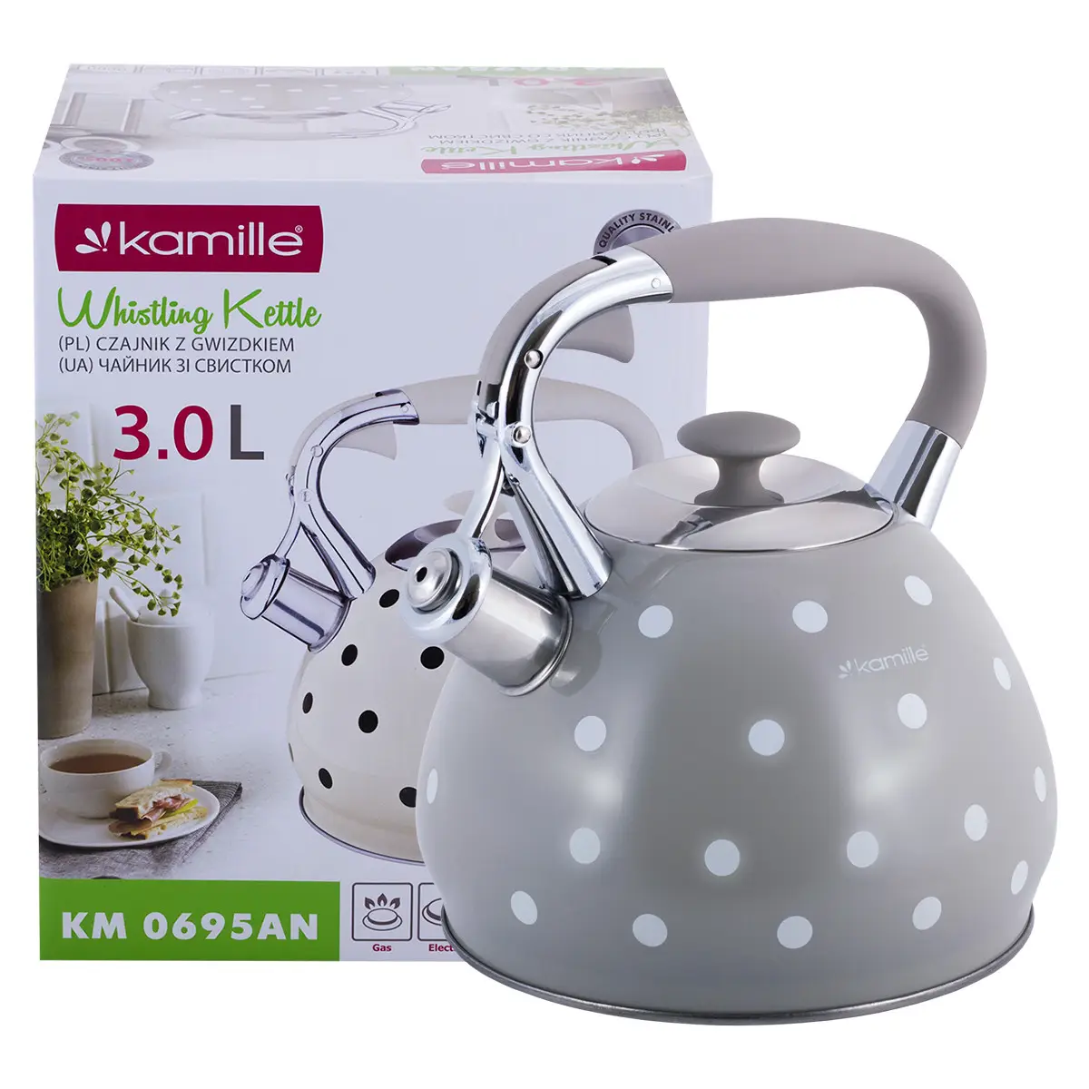 Чайник со свистком Kamille KM-0695GR нержавеющая сталь 3 л (2072999284)