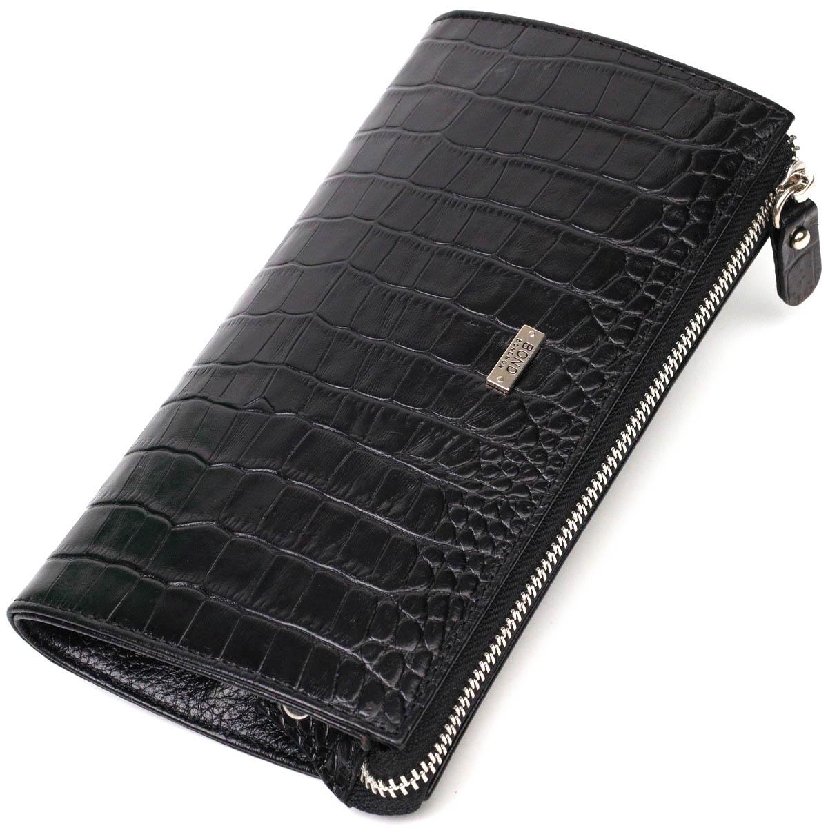 Клатч мужской Bond-Wallet 22049 из натуральной кожи с тиснением под крокодила Черный