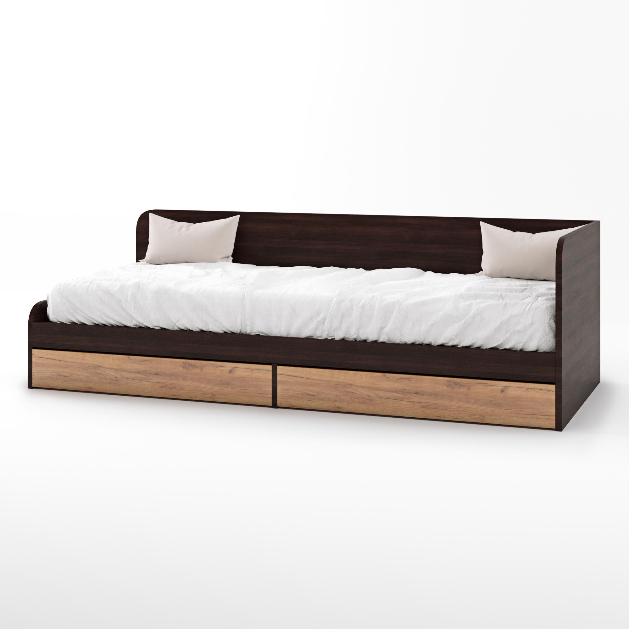 Ліжко односпальне з ящиками Еверест Соната-800 80х190 см Венге темний/Дуб крафт золотий (DTM-2107) Ліжко односпальне з ящиками Еверест Соната-800 80х190 см Венге темний/Дуб крафт золотий (DTM-2107)