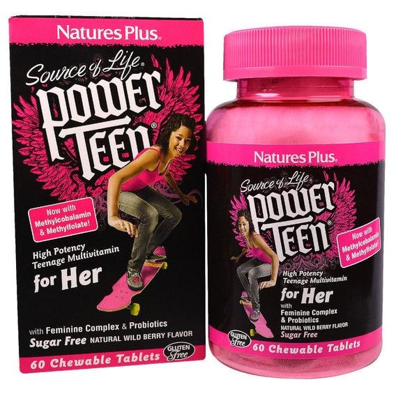 Витаминно-минеральный комплекс Nature's Plus Power Teen for her 60 Chewable Tabs Wild berry