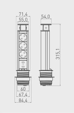 Удлинитель настольный выдвижной GTV D-60 SCHUKO 3 розетки 2xUSB Черный (AE-BPW3S60U-20) - фото 2