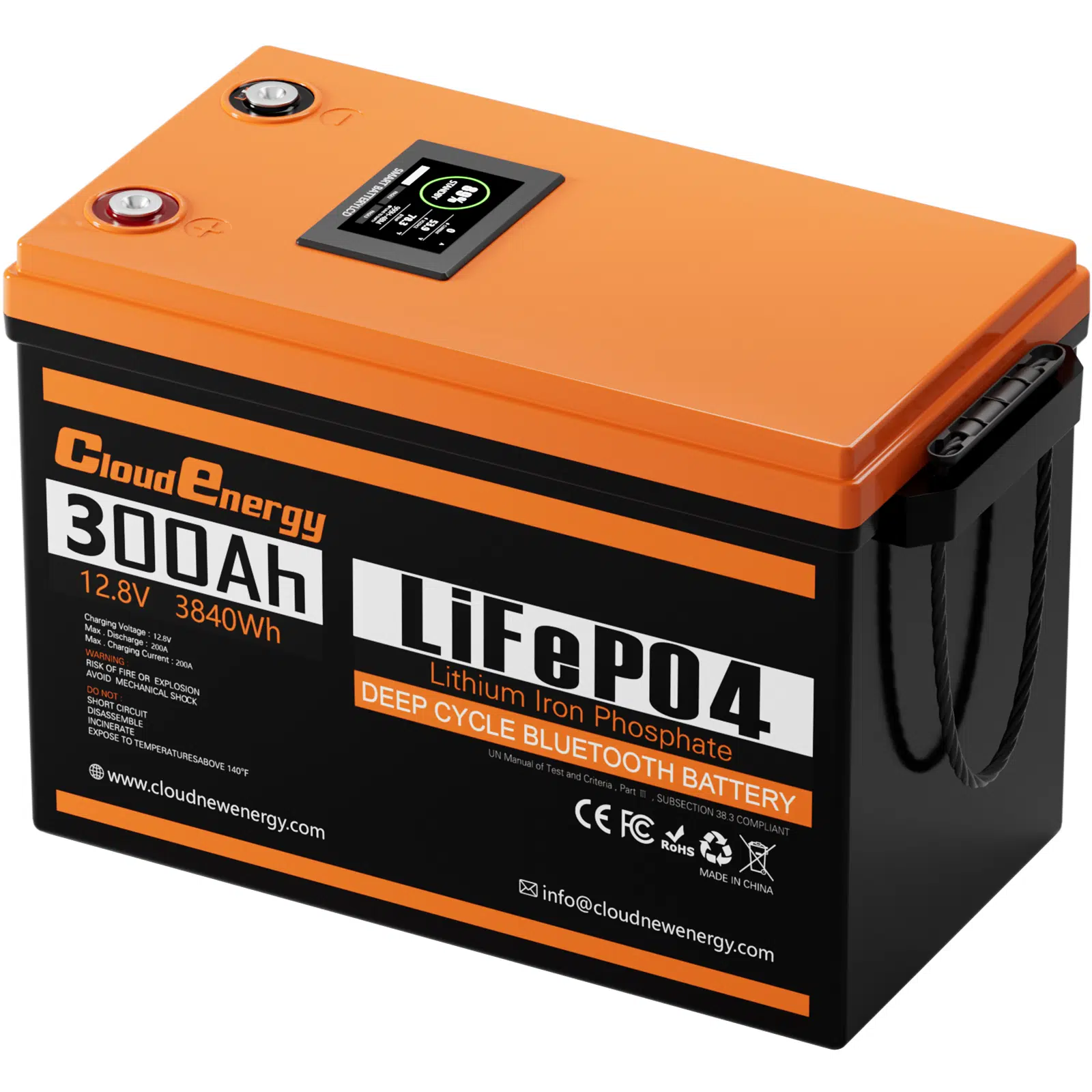 Аккумулятор CloudEnergy 12V 300Ah LiFePO4 с Bluetooth и большим экраном (348168)