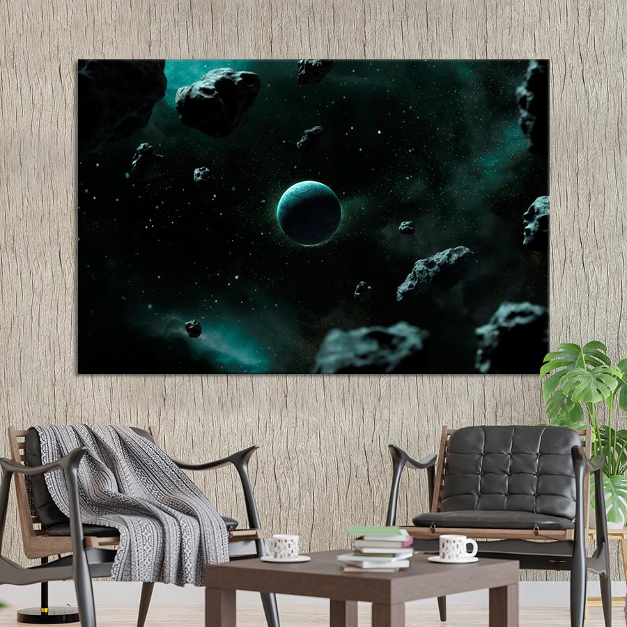Картина космос Планета и астероиды 80x54 см (A1288-1)