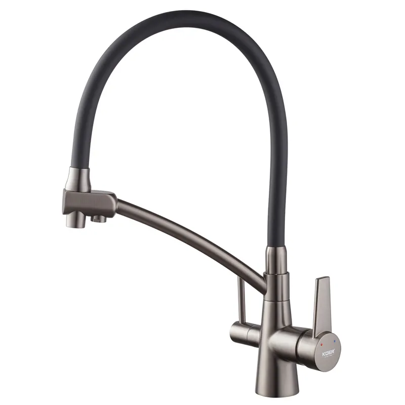 Смеситель для кухни KOER KB-72003-07 с выходом для питьевой воды силиконовый излив (KR3377)