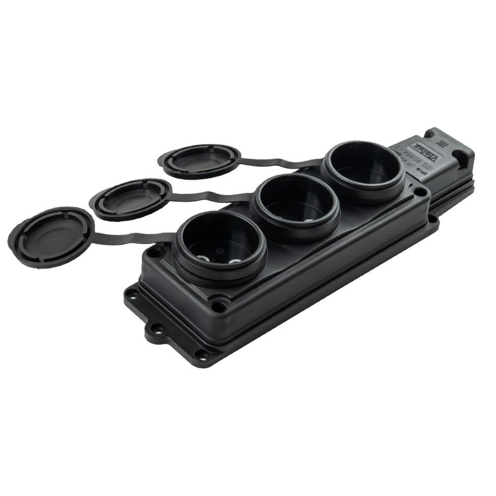 Колодка тримісна Violux каучук настінна без заземлення з кришкою IP44 (930710)