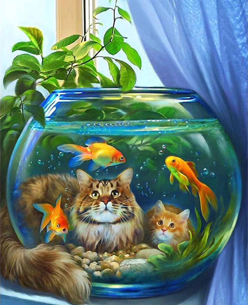 Алмазная мозаика SHLab Котята и Аквариум SH-26888 полная выкладка 30x40 см (26888)
