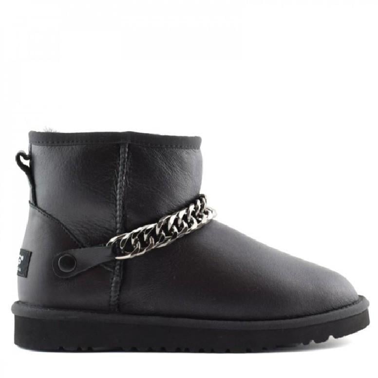 Уггі жіночі UGG Mini Chain Black Leather р. 40 Чорний (13130)
