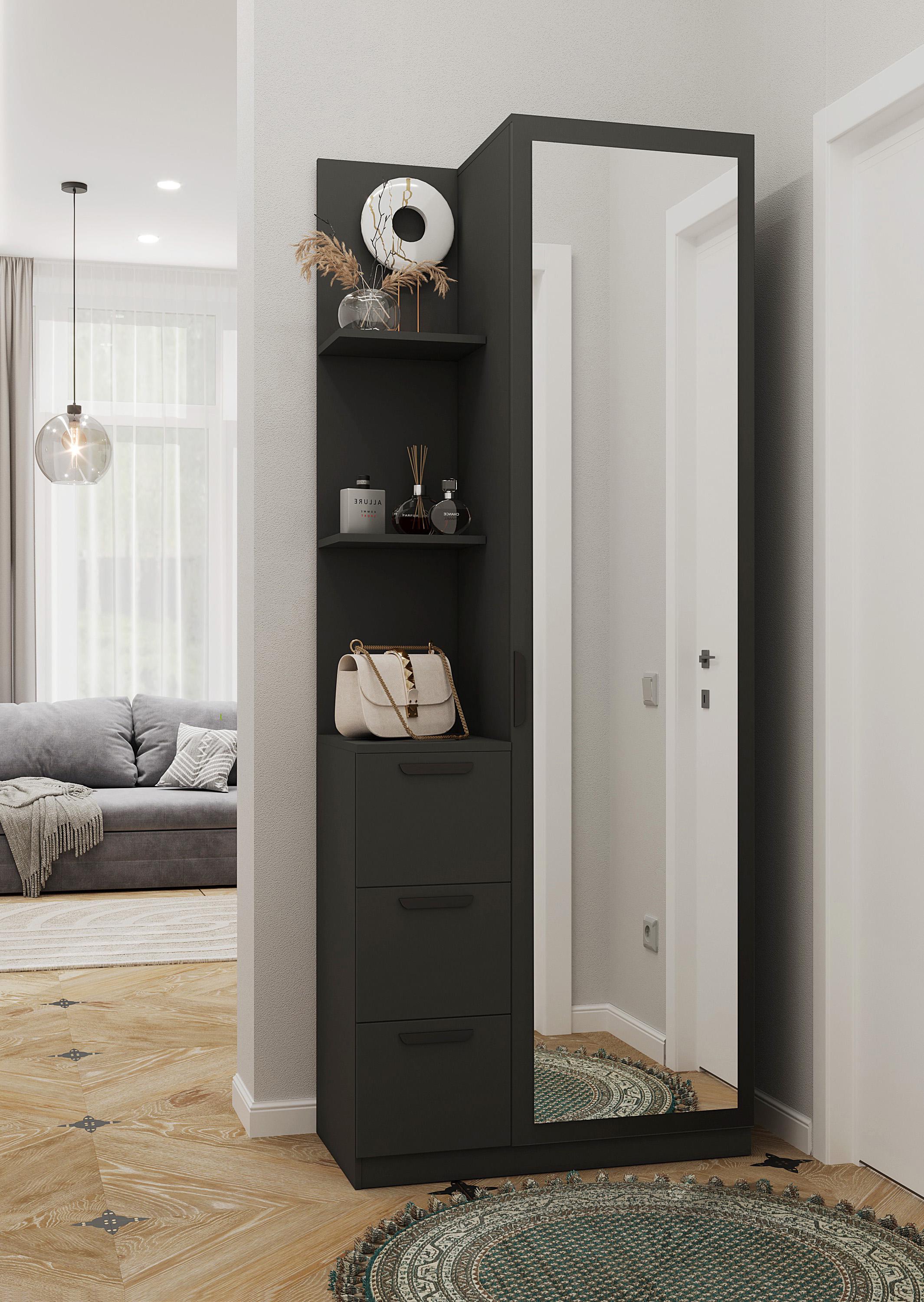 Вітальня з дзеркалом та полицями 200х80х40 см Антрацит - фото 1 Вітальня з дзеркалом та полицями 200х80х40 см Антрацит - фото 1