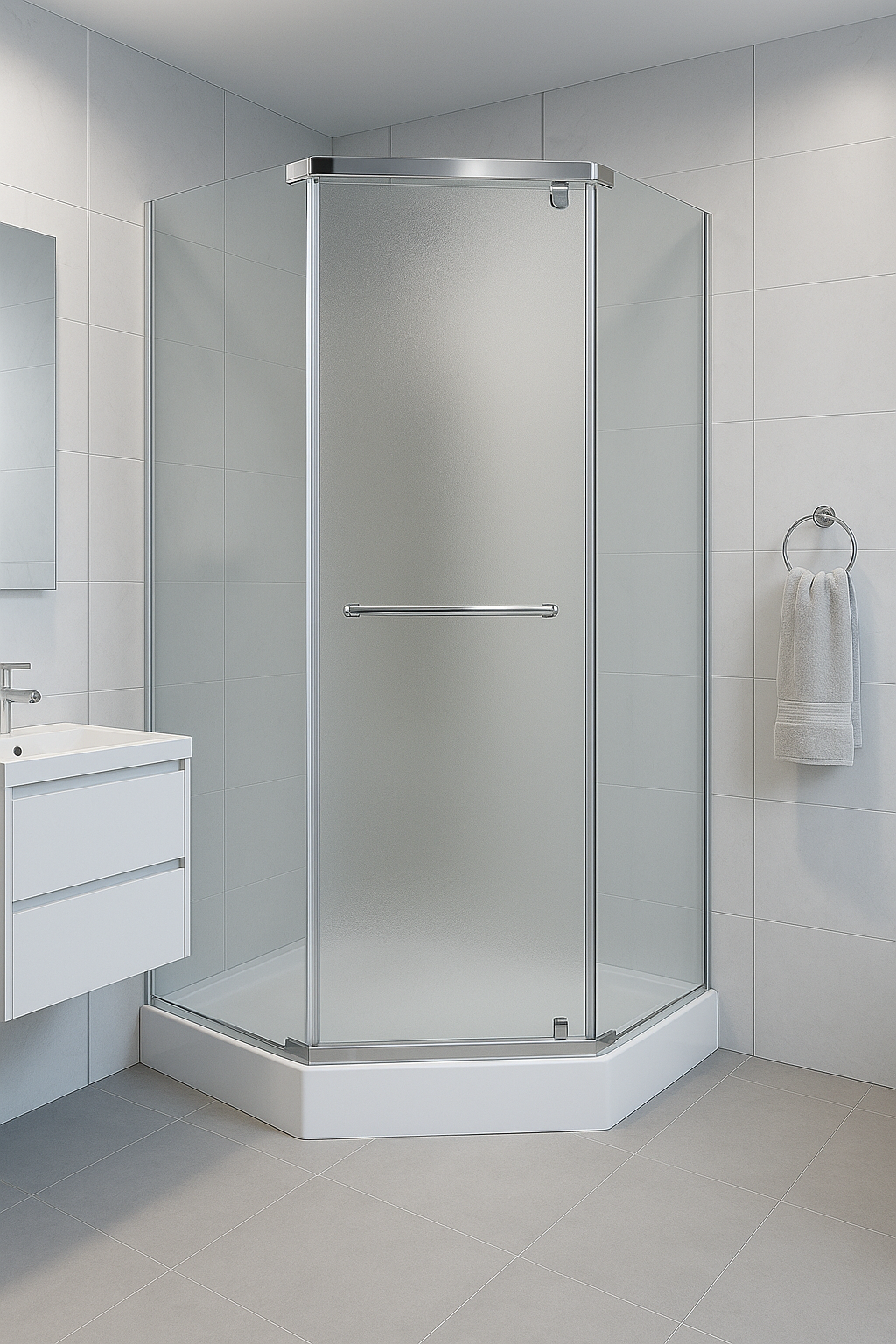 Душова кабіна KO&PO 90х90х195 см п'ятикутна матова піддон 15 см Хром (C14863)