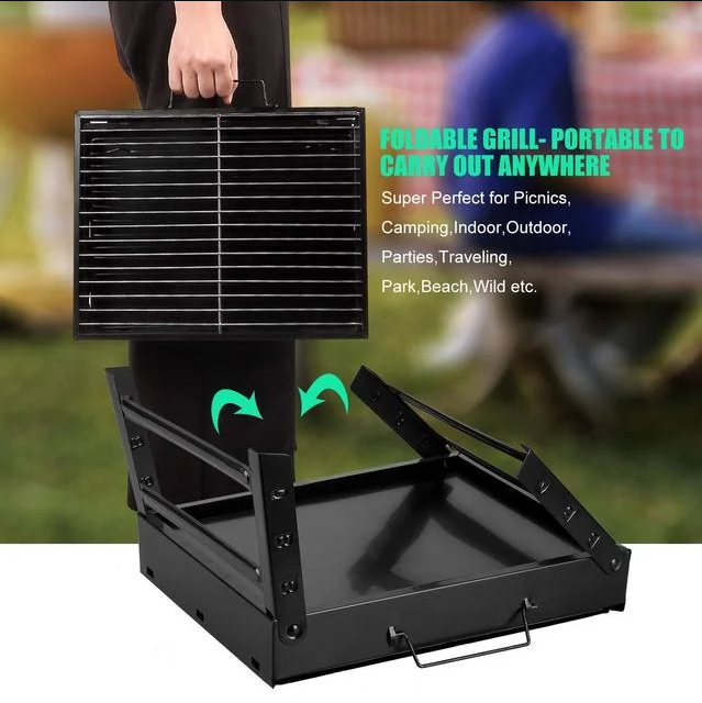 Мангал складной BBQ Grill Portable для пикника с вентиляцией для углей Черный - фото 2