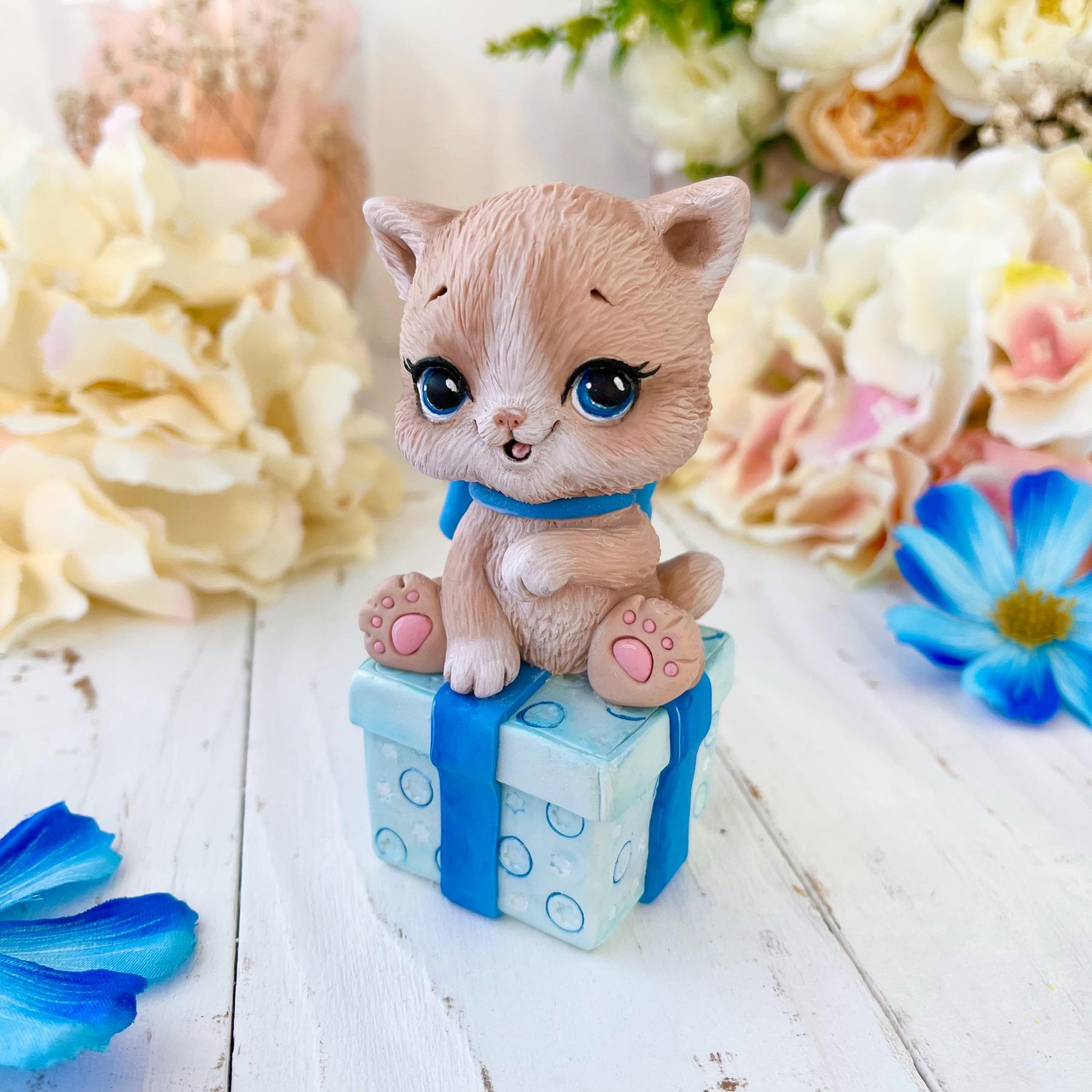 Молд силиконовый Котенок на подарке 2 (8747)
