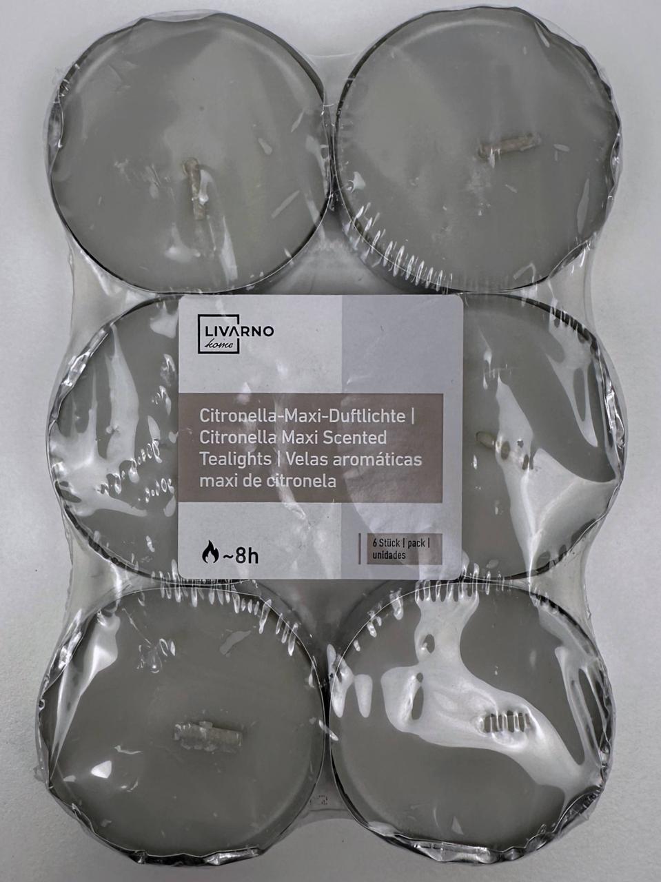 Набор ароматических свечей Livarno Citronella Maxi 6 шт. время горения 8 ч d 5,5 см (2820942518)