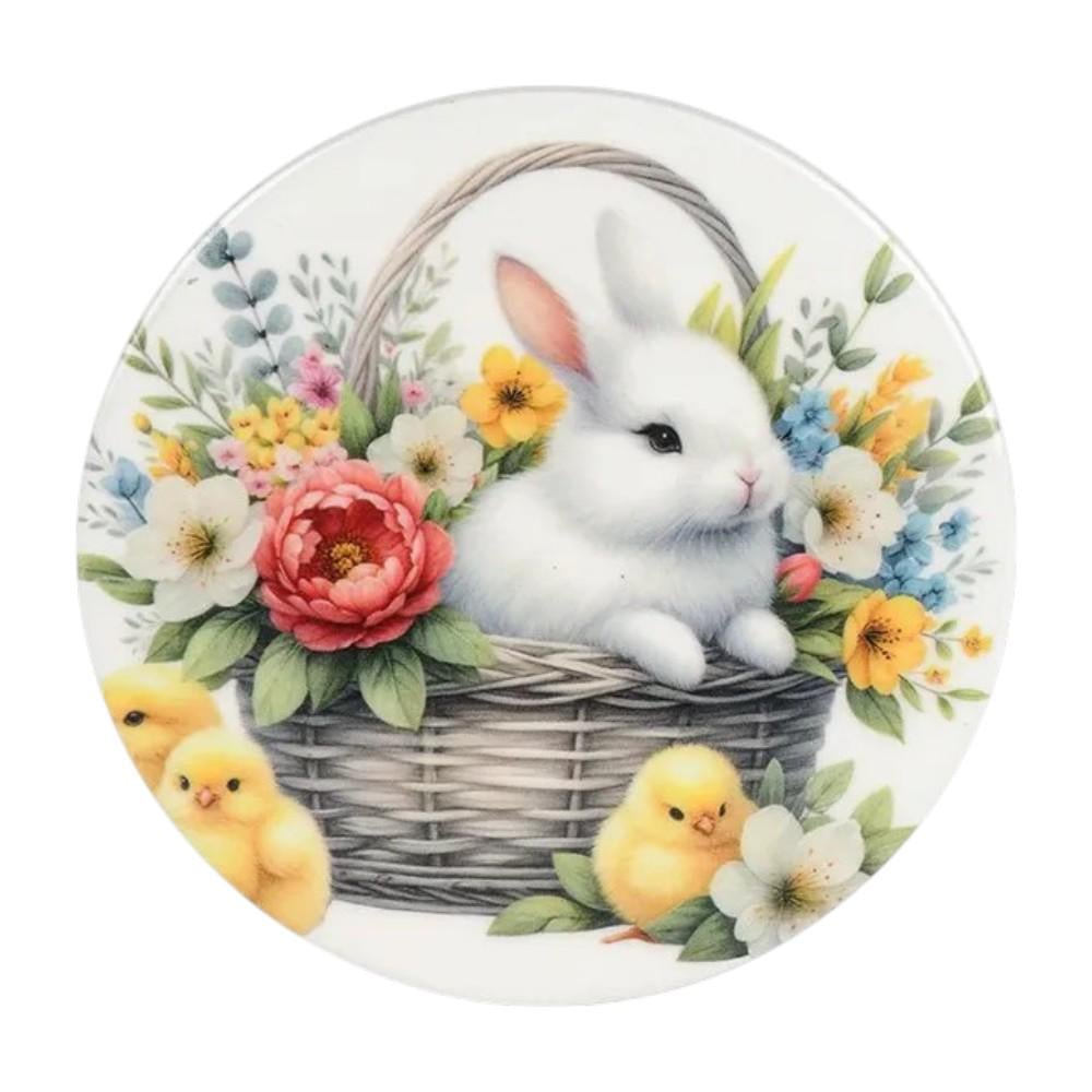 Подставка под горячее Пасхальный Stenson Happy Easter d 10 см Белый с желтым (R40537)