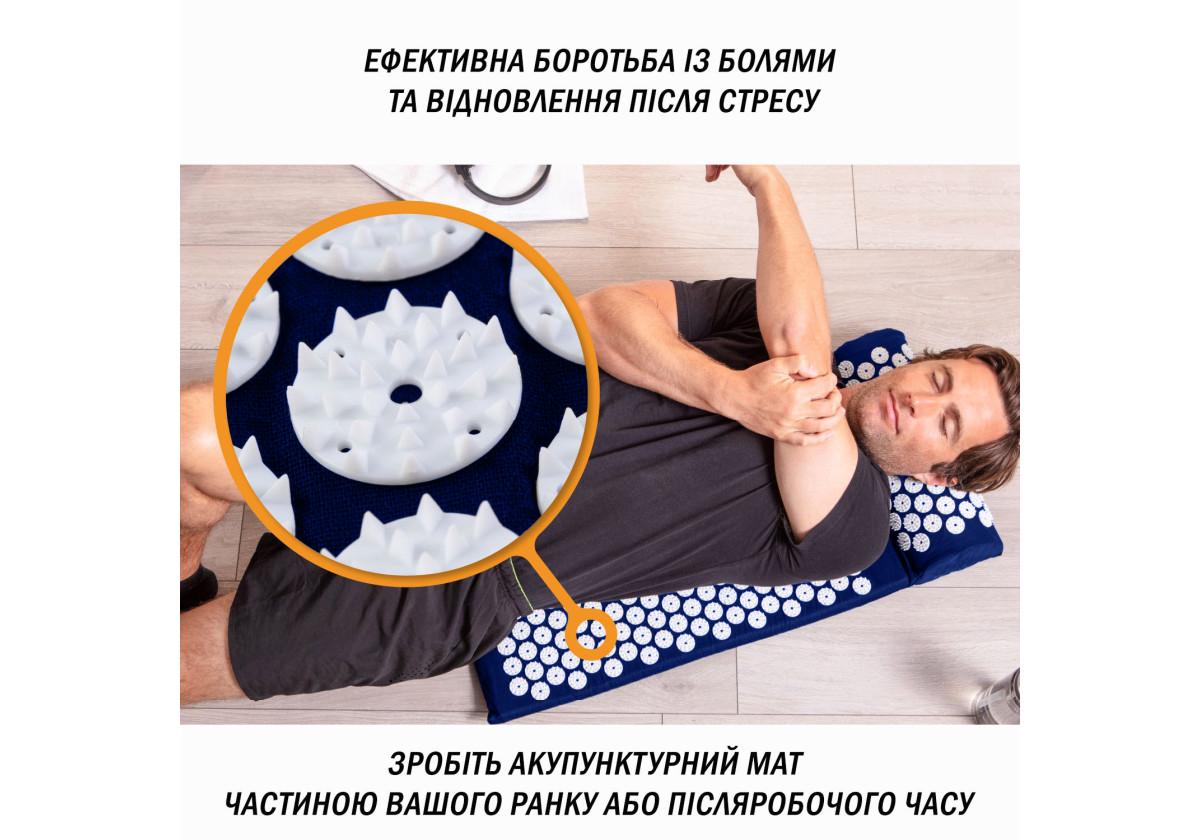 Массажный коврик Easyfit с подушкой аппликатор Кузнецова Синий с белым (EF-2709-BLW) - фото 2