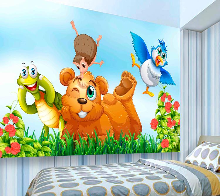 Фотообои 3D для детской комнаты Приветливые животные